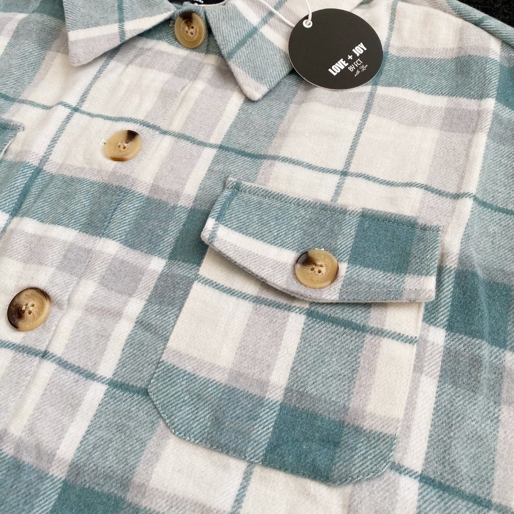 Women's Flannel Shirt Jacket, Button Dawn, Blue Plaid, Chest Pockets, Sz 2X /3X - Picture 11 of 12